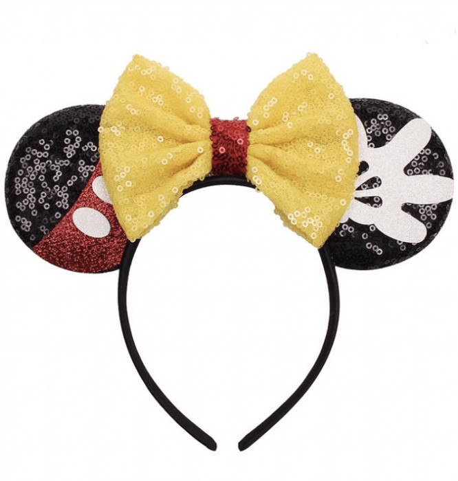Glitter Mickey Mouse cu bandă de păr Glitter Mickey Mouse cu papion
