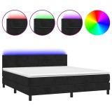Cumpara ieftin Pat cu arcuri, saltea si LED, negru, 160x200 cm, catifea