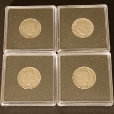 Lot 4 monede in capsule, 20 rappen 1913+1934+1938+1939, stare EF+ / aUNC [poze]