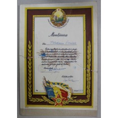 DIPLOMA MENTIUNE , PENTRU REZULTATE DEOSEBITE IN CADRUL FORTELOR ARMATE AL R.P.R . , 1960