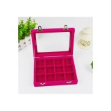 Cumpara ieftin Cutie Bijuterii Catifea Rosie/Fuchsia 12 Compartimente Watchbox 20x15cm Caseta Organizator Bijuterii Mica Capac Transparent