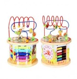 Cumpara ieftin Centru Activitati Lemn 7in1 Bebe, Jucarie Educativa cu Xilofon, Abac, Ceas, Labirint, Roti, Ferma, Multicolor, 18luni+