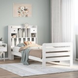 Cumpara ieftin Pat cu bibliotecă fără saltea, alb, 90x200 cm, lemn masiv pin