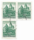 Austria - Monumente arhitectonice din Austria, 1957 - obliterat, bloc de 3