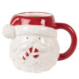 Cana Mos Craciun ceramica rosie alba 15x11x11 cm / 500 ml