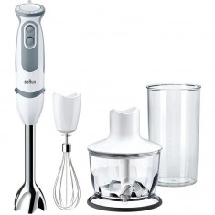 Mixer vertical Braun MQ5235WH, 1000 W, Pahar gradat 0.6 l, Tocator 0.5l, Tel, 21 trepte viteza, Alb/Gri