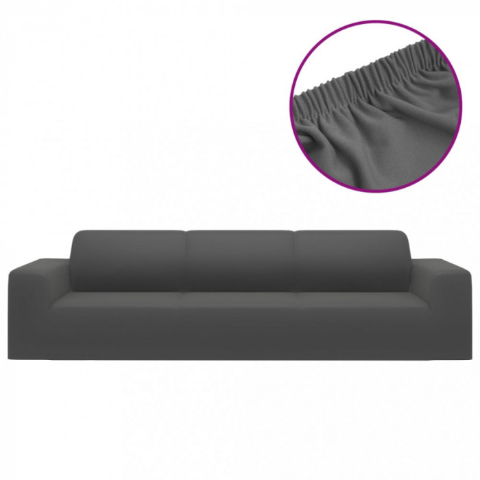 Husă elastică pentru canapea 4 locuri poliester jersey antracit