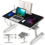 Stand Laptop Multifunctional Pliabil,Reglabil,USB,Sertar,Suport Carte/Tableta,60x40cm,Negru/Alb+Lampa LED,Ventilator CADOU!