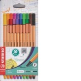 Liner Stabilo Point 88, varf fetru, 0.4 mm, 10 culori/set (rosu, negru, albastru, verde, roz, mov, verde deschis, violet, orange, galben)