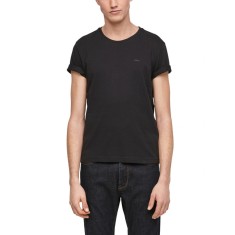 Tricou barbati cu decolteu la baza gatului din bumbac cu logo, Negru (Marime: S)
