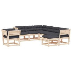 Set mobilier de gradina cu perne, 8 piese, lemn masiv de pin