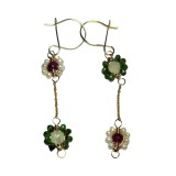 B198. Cercei Altfel, Unicat, Rubi-zoisit si perlute, metal Auriu