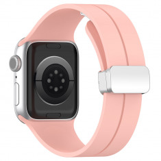 Bratara smartwatch apple watch 1/2/3/4/5/6/7/8/se/se 2/ultra (42/44/45/49mm) compatibila, catarama metalica, minimalista, rose