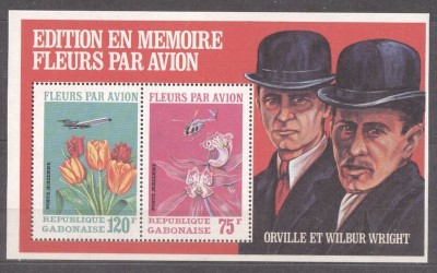 Gabon 1971 Wright Flowers by plane perf. sheet MNH S.566 foto