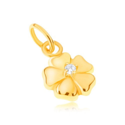 Pandantiv din aur galben 14K - floare strălucitoare cu cinci petale și o piatră foto