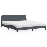 VidaXL Pat cu saltea, Dover, gri &icirc;nchis, 180x200 cm, catifea 3208452