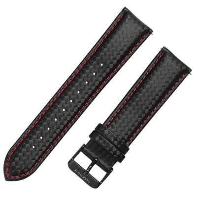 Curea piele, compatibila Huawei Watch Fit 3, adaptor inclus, telescoape QR, 20mm, Negru/Rosu foto