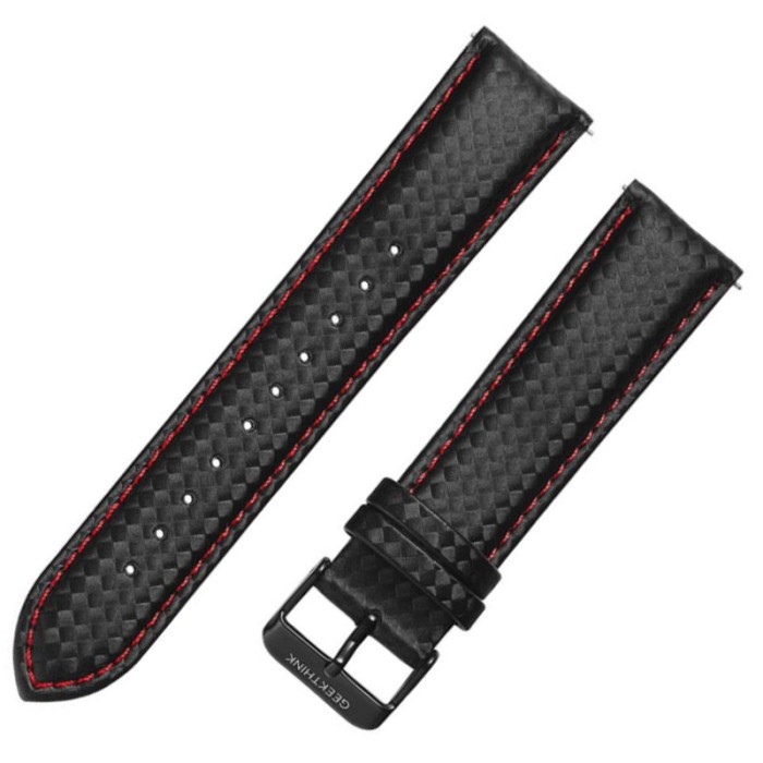 Curea piele, compatibila Huawei Watch Fit 3, adaptor inclus, telescoape QR, 20mm, Negru/Rosu
