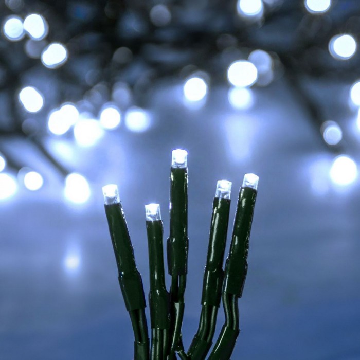 Instalație de Lumini de Crăciun cu LED, 300 Beciuri, Lungime 14.95m, Culoare Alb Rece, Cablu Verde