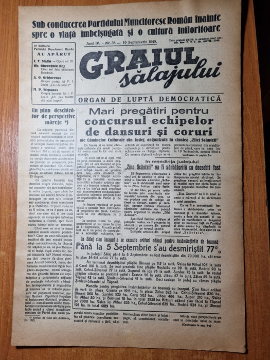 graiul salajului 10 septembrie 1949-art. orasul zalau,carei,com. tihau