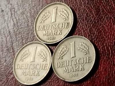 Lot 3 monede Germania: 1 Mark 1963 D + F + J , stare FB [poze]. Discount conform descriere [10 - 20 %. Vezi descrierea.]. foto
