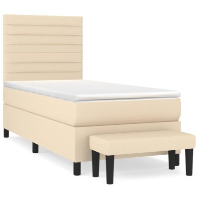 Pat box spring cu saltea, crem, 80x200 cm, textil foto