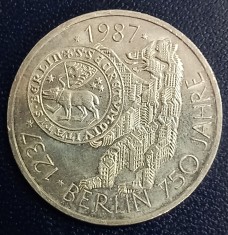 (A1057) MONEDA DIN ARGINT GERMANIA - 10 MARK 1987, LIT. J, ANIVERSARE 750 ANI ORASUL BERLIN