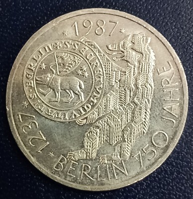 (A1057) MONEDA DIN ARGINT GERMANIA - 10 MARK 1987, LIT. J, ANIVERSARE 750 ANI ORASUL BERLIN foto