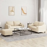 VidaXL Set de canapele cu perne, 3 piese, crem, textil 3201828