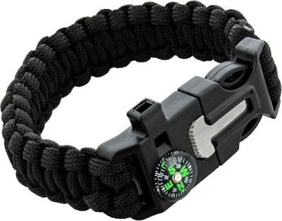 Bratara de supravietuire in aer liber, tip army, 5 in 1, paracord, busola , fluier, cutit, cremene, negru, 26 cm foto