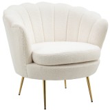 HOMCOM Scaun capitonat &icirc;n formă de scoică, Scaun de relaxare, Scaun de relaxare, Piciorușe metalice cu aspect de aur, 79L x 77B x 77H cm, Alb | Aosom