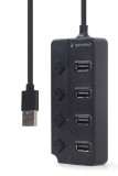 HUB extern GEMBIRD, porturi USB: USB-A 2.0 x 4, conectare prin USB-A 2.0, cablu 0.80 m, negru, &quot;UHB-U2P4P-01&quot; (timbru verde 0.18 lei)