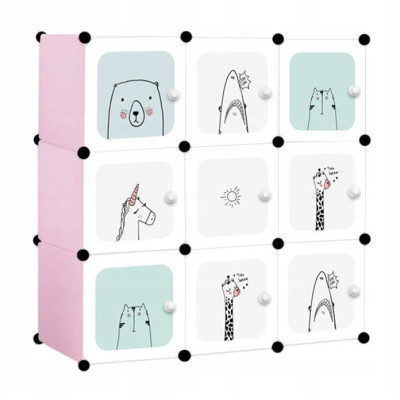 Dulap modular pentru copii, Mufart, plastic, 9 compartimente, alb si roz, 110x37x110 cm foto