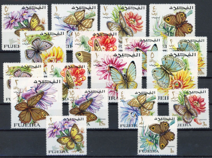 FUJEIRA--FLUTURI-Serie de 18 timbre nestampilate MNH