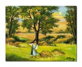 Cumpara ieftin Tablou pictat manual, Tarancuta cu furca, amintiri din copilarie, 50x40cm ulei pe panza, gata de agatat pe perete