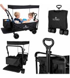 Carucior Pliabil pentru Plaja si Camping LUARO XL 120L cu Copertina Negru