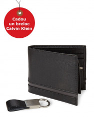 Set Portofel si Breloc Calvin Klein Black Leather Passcase Wallet &amp;amp; Twist Key Fob Set, din piele, Negru foto