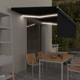 vidaXL Copertină retractabilă manual cu stor&amp;LED, antracit, 5x3 m