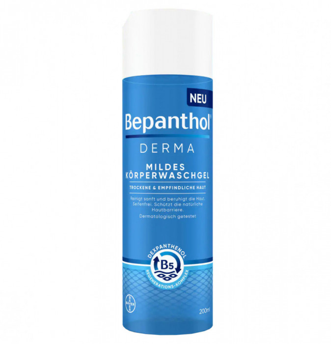 Gel de Dus, Bepanthol, Derma Mild, cu Dexpantenol pentru Hidratare Intensiva si Efect Reparator, 200