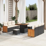 Set Canapea Grădină vidaXL cu 9 Piese și Perne Ratan Negru Acacia, Set de Cină Grădină vidaXL cu 3 Piese și Perne Ratan Negru Acacia