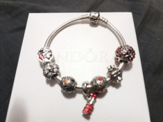 Bratara model PANDORA + 7 talismane charm cadou Ruj Red love foto