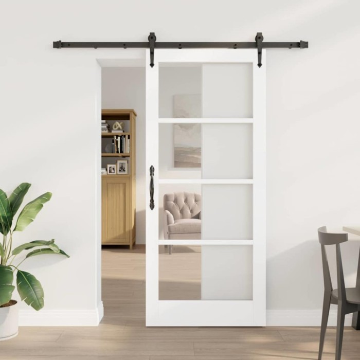 Set Ușa Glisantă cu Hardware Alb 78x202 cm Lemn Solid Pin