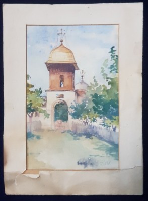 ECATERINA CRISTESCU DELIGHIOZ ( 1901 - 1973 ) , CLOPOTNITA , ACUARELA PE HARTIE , DATA IN DREAPTA JOS , 1938 foto