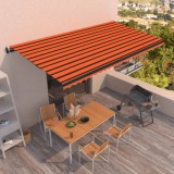 vidaXL Copertină automată cu senzor v&acirc;nt &amp; LED, oranj/maro, 600x350 cm