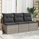 Canapea Gradina 3 Locuri Gossi Gri Poliratan, cu Perne, Spatiu Depozitare, Huse Lavabile 165x62x69cm