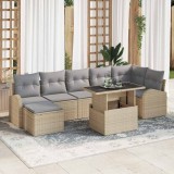 vidaXL Set de canapele pentru grădină cu pernă 8 pcs Bej Rattan poli 3357423
