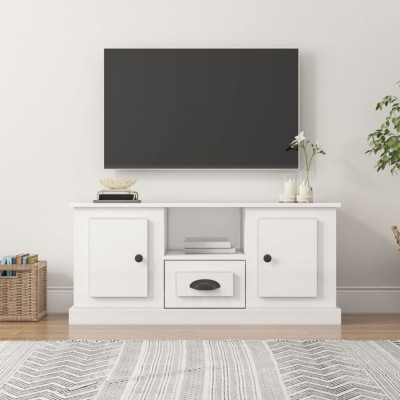 vidaXL Comodă TV, alb extralucios, 100x35,5x45 cm, lemn prelucrat foto