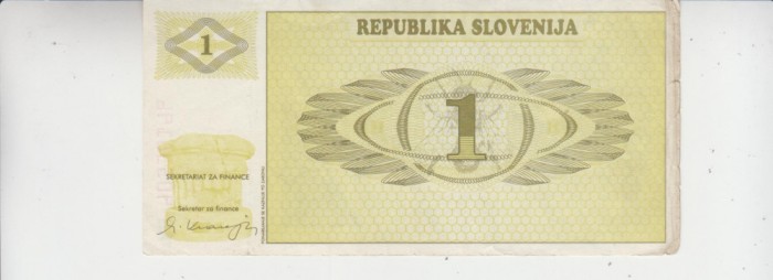 B11 9 - Bancnota foarte veche - Slovenia - 1 tolar - 1990