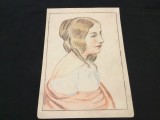 colectie / arta / design - Creion colorat portret de femeie / mijlocul sec XX !