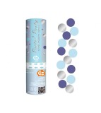 Tun confetti 15 cm model cercuri albastru/ argintiu